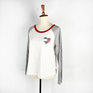 Tommy Hilfiger white grey red 3/4 ringer baseball tshirt Size medium